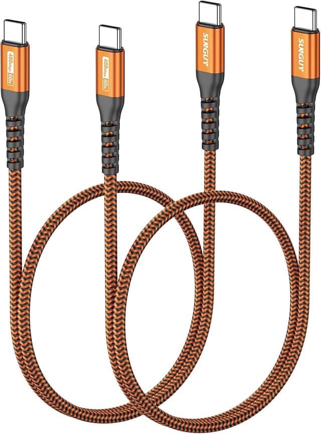 Detalle de SUNGUY USB-C auf USB-C Kurz-Kabel (2× 0,5 m, 60 W, 480 Mbit/s) – Schnellladekabel für iPhone, MacBook, iPad und mehr