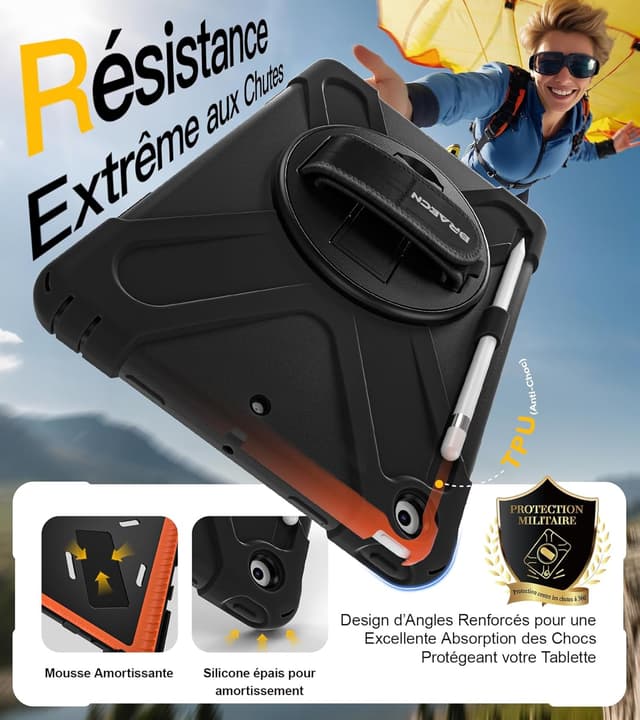 Thumbnail 6 de Étui BRAECN pour iPad 9e/8e/7e génération (10,2 pouces) avec protection d’écran, support 360° et dragonne