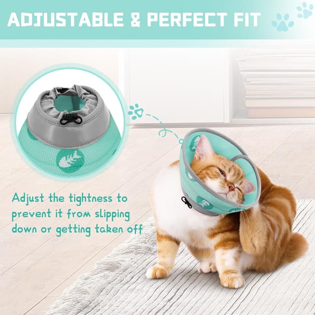 Detalle de Supet Cat Cone Collar Soft EPE Adjustable Recovery Collar (Green, S)