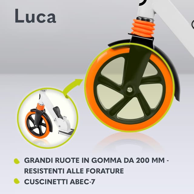Detalle de LIONELO LUCA monopattino pieghevole per bambini e adulti, regolabile e leggero (4,1 kg) con sospensione e freno