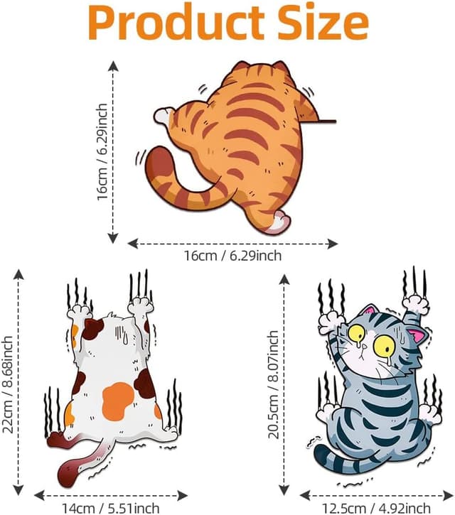 Detalle 2 de URAQT set da 3 adesivi 3D a tema gatti per vetri e carrozzeria
