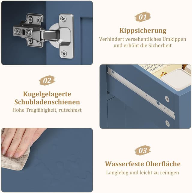 Detalle de HOCSOK credenza armadio da cucina con 2 cassetti e ripiani regolabili, blu 82x40x91 cm