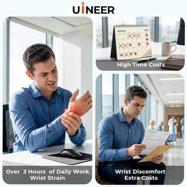 Detalle de Uineer kabellose Multi-Device Vertikalmaus „Tri-Mode“ (2.4G + BT 4.0/5.0), 4 DPI-Stufen, 6 Tasten, schwarz