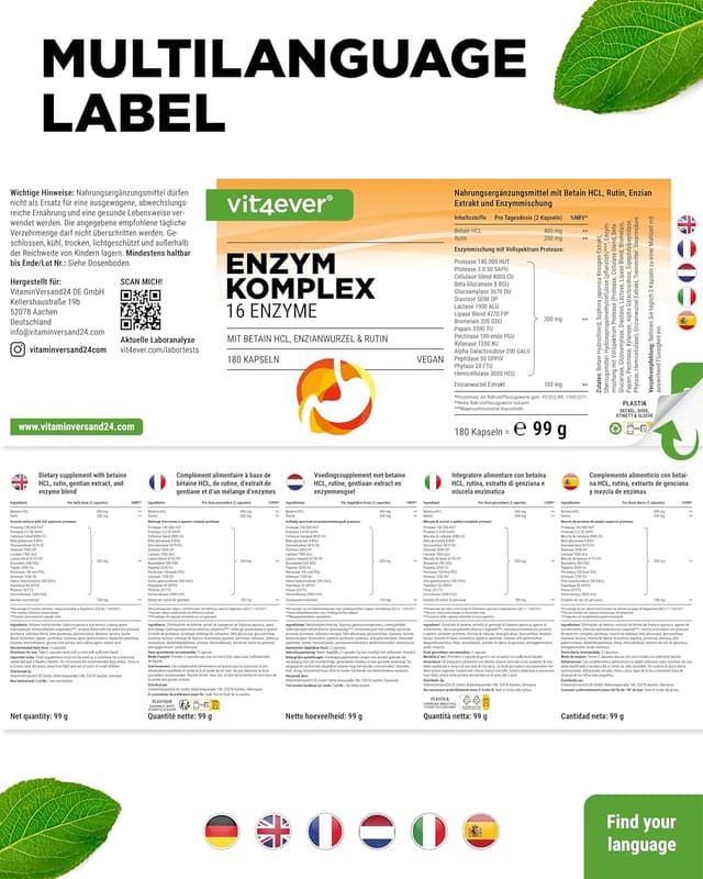 Thumbnail 5 de vit4ever Verdauungsenzyme 180 Kapseln