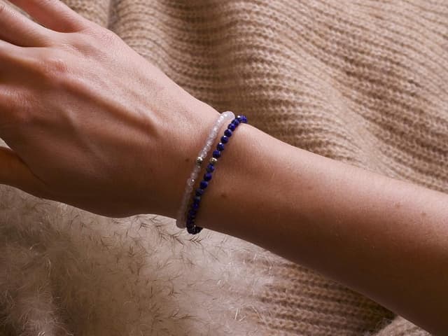 Detalle de BERGERLIN Echtes Naturstein-Perlenarmband aus Lapislazuli mit 925-Silberperle & Echtheitszertifikat – Unisex