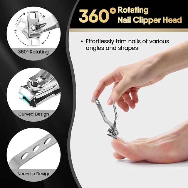 Detalle de Toenail Clippers for Thick Nails – 7-piece large pedicure set with 360° rotating clipper, ingrown tools and nail file