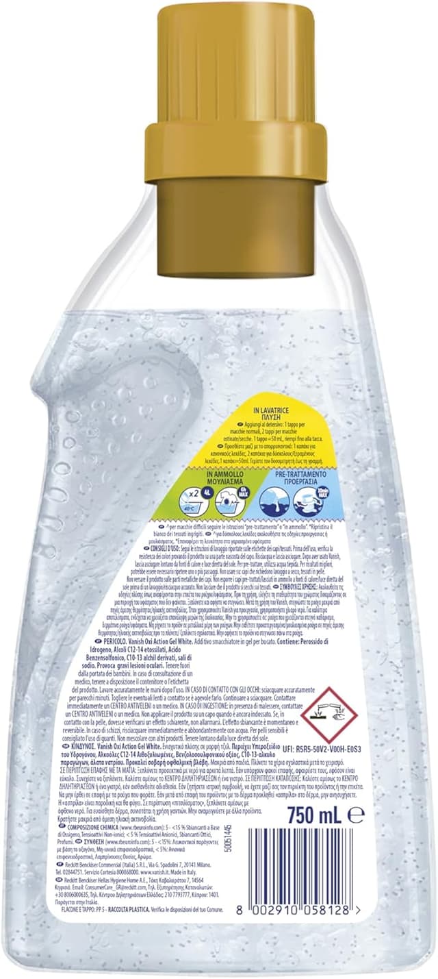 Detalle de Vanish Oxi Action Multipower Gel Bianco Splendente Multipack 3x750 ml (senza candeggina) per capi bianchi