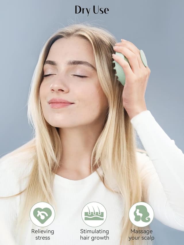 Detalle de HEETA Scalp Massager Hair Growth Brush with Soft Silicone Bristles (Mint Green)