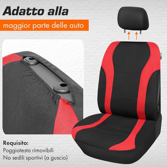 Detalle 2 de Upgrade4cars Coprisedili auto anteriori universali nero/rosso (set da 4 pezzi)