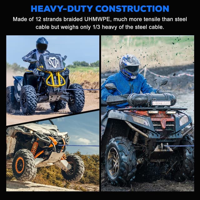 Detalle 2 de Synthetic Winch Rope Kit (1/4 in x 50 ft) with 10,000 lb Break Strength, Blue UHMWPE Rope & Protective Sleeve