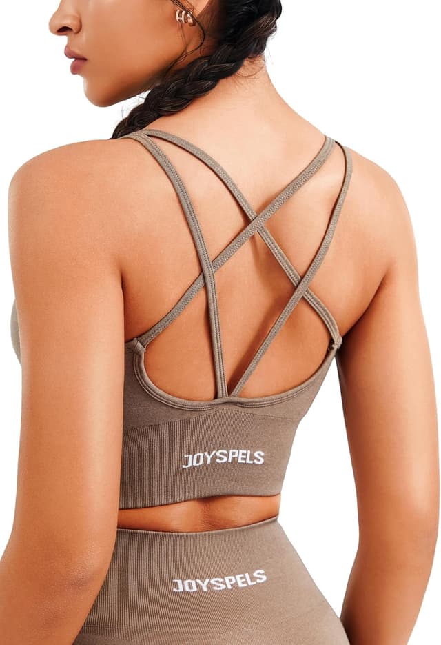 Detalle de JOYSPELS Women’s Seamless Longline Sports Bra with Slim Cross-Back Straps (Removable Pads)