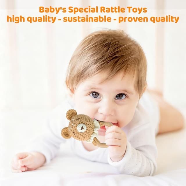 Detalle 2 de Vicloon Sonaglio Neonati in Legno Montessori 0+ mesi (Orso, anello in faggio)