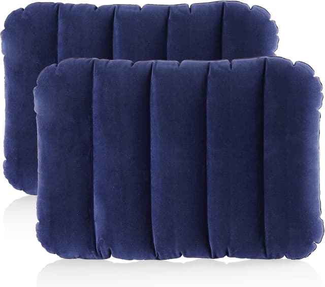 Detalle de com-four 2X aufblasbares Reisekissen (43 x 28 x 9 cm) für Auto, Zug, Bus & Camping – blau