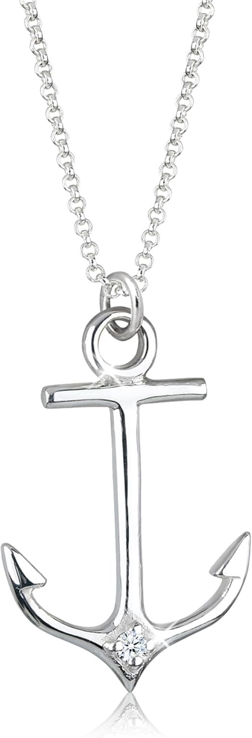 Detalle de Elli DIAMONDS Halskette Silber 925 Damen Kette Anker Diamant 0,006ct