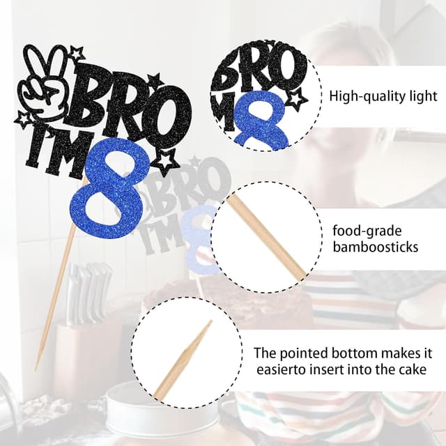 Detalle de Glitzer Tortendeko BRO I'm 8, 1 Stück