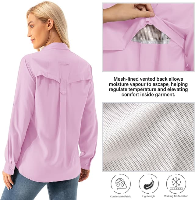 Detalle de Women’s UPF 50+ UV Sun Protection Safari Shirt (Long Sleeve, Quick-Dry) for Hiking, Fishing, Gardening