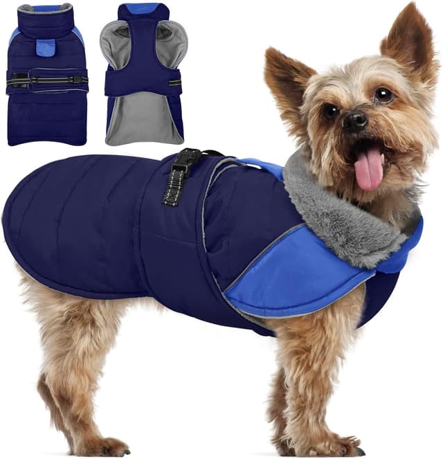 Detalle de LeLePet Lelepet Dog Winter Coat (Waterproof, Fleece Lined) with Reflective Strips – Navy, XS