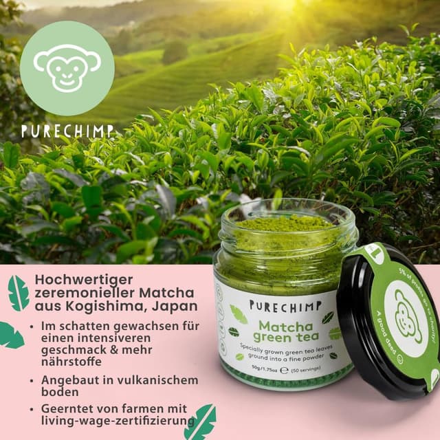 Detalle de PureChimp Ceremonial Matcha (100 g) – 100% reines Matcha-Pulver für Latte, Aufgüsse & Rezepte