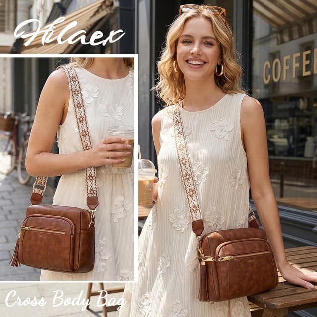 Detalle de HILAEX Women’s Anti-Theft Cross Body Bag with 4 Zip Compartments and RFID Blocking