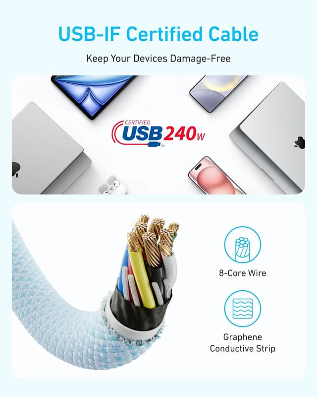 Thumbnail 4 de Anker Zolo USB‑C to USB‑C 6ft 240W charging cable