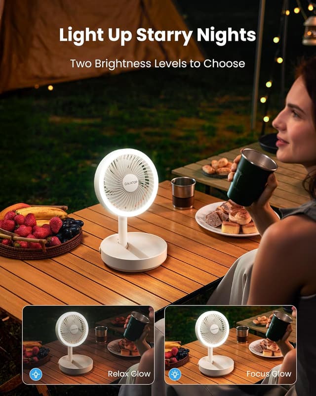 Detalle de Gaiatop Foldable Small Desk Fan (6000mAh) with LED Night Light – portable desktop fan for bedroom, office and travel