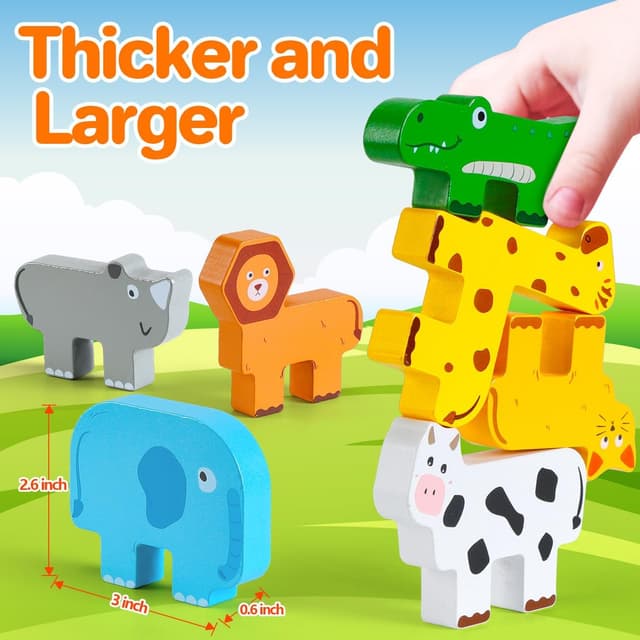 Detalle 2 de Wooden Montessori Animal Stacking Blocks for 1–4 Year Olds (toddler wooden stacking toy set)