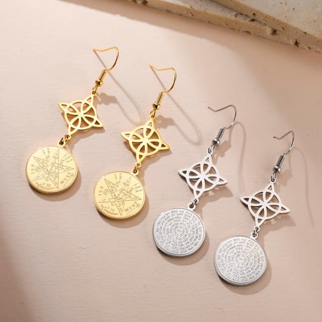 Thumbnail 6 de Dreamtimes Hexenknoten-Ohrringe mit Tetragrammaton- und Pentagramm-Anhänger aus Edelstahl