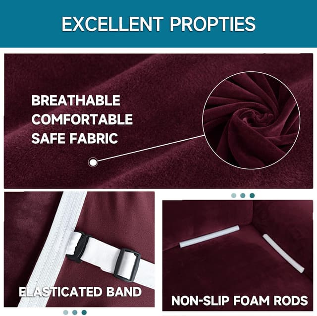 Detalle de YSTELLAA copridivano in velluto elasticizzato 3 posti con braccioli antistrappo anti-graffio (Bordeaux)