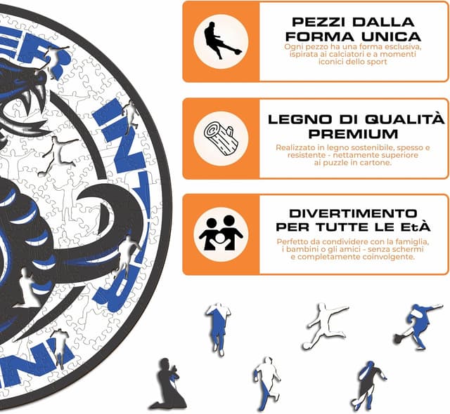 Detalle 2 de Puzzle di legno Inter Snake Iconic Puzzles, licenza ufficiale, 150 pezzi taglia S
