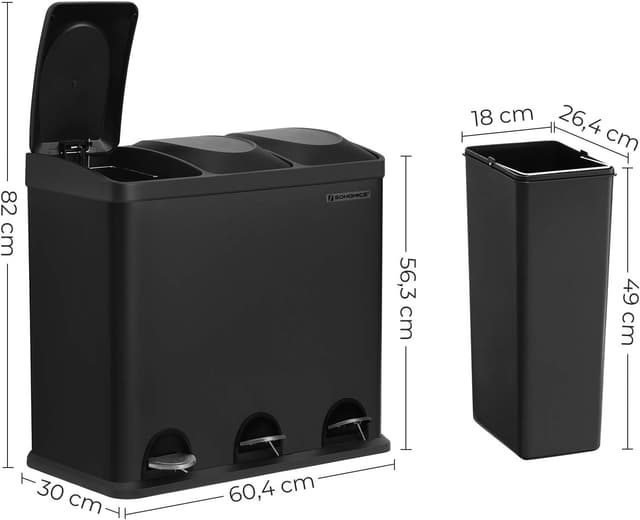 Detalle 1 de SONGMICS LTB54B Pattumiera 54L a 3 sezioni