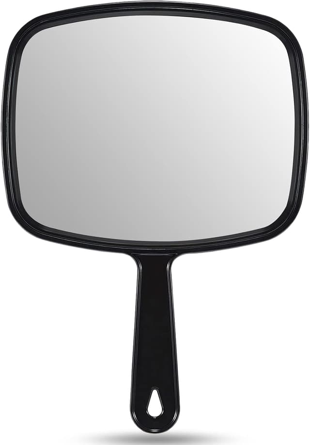 Detalle de OMIRO Hand Mirror (All Black) – HD handheld rectangle mirror with handle, 16.8 x 23.6 cm