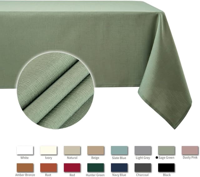 Detalle de maxmill Faux Linen Texture Tablecloth (Stain-Resistant, Waterproof, Wrinkle-Resistant) — Sage Green, 60 x 120 Inch