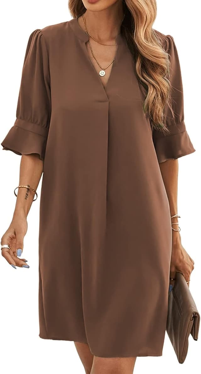 Thumbnail 6 de Famulily Women’s V Neck Half Sleeve Shirt Dress midi-style casual summer dress (S–XXL)