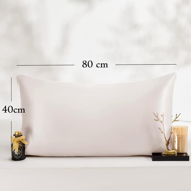 Detalle de Vielit 2er Set Satin-Kissenbezug 40 x 80 mit Reißverschluss – Beige „Satin Kissnbezug“ für lockiges Haar