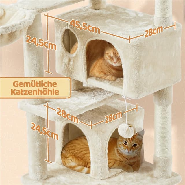 Detalle 2 de Yaheetech Kratzbaum 145 cm mit 2 Katzenhöhlen und 3 Aussichtsplattformen (beige)