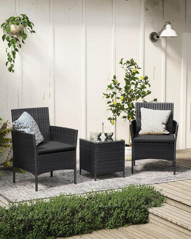 Detalle de Salon de jardin SONGMICS 2 places en résine tressée PE (GGF003BZ03) avec table et 2 fauteuils