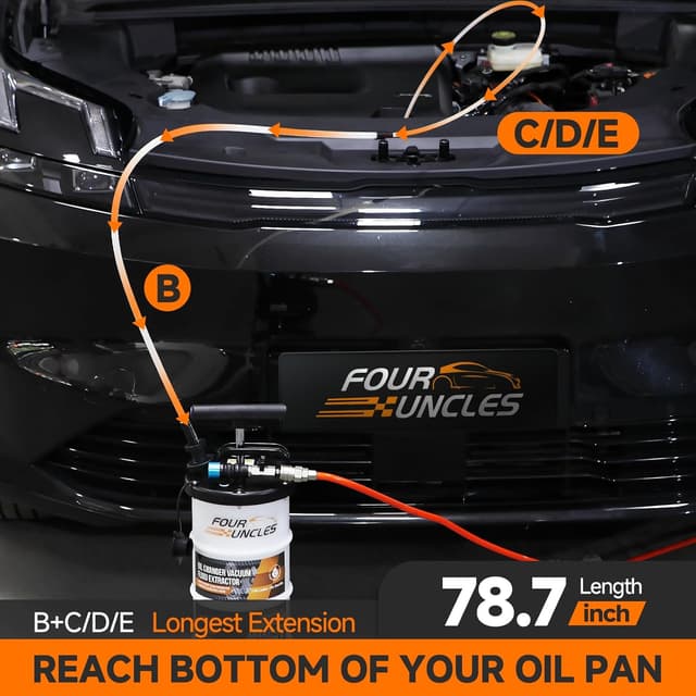 Detalle 2 de FOUR UNCLES Oil Extractor Vacuum Fluid Extractor with Pump Tank, Remover & Tubes for Oil Changes and Brake Bleeding