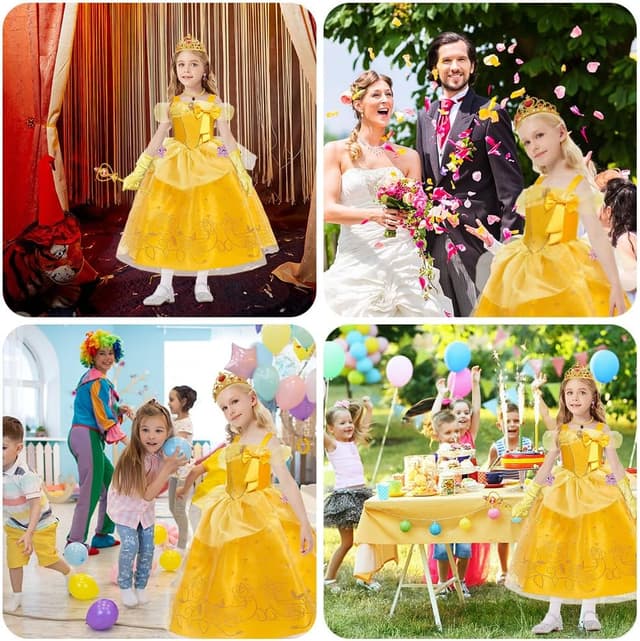 Thumbnail 6 de BSBUY Princess Belle costume dress set for girls with crown, wand and accessories