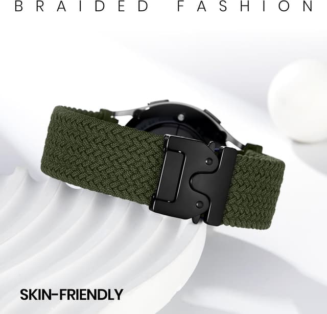 Detalle de Joehwerr 18mm Braided Stretch Nylon Sport Strap with Parachute Buckle (Army Green) – compatible with select Garmin models