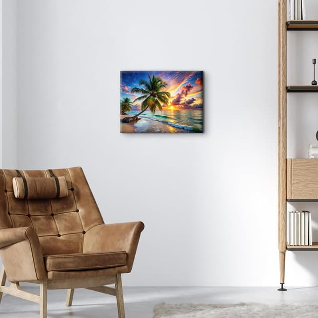 Detalle 2 de Sunset Beach coastal wall art canvas print (12x16 inch, 1 panel) for bathrooms and nautical spaces