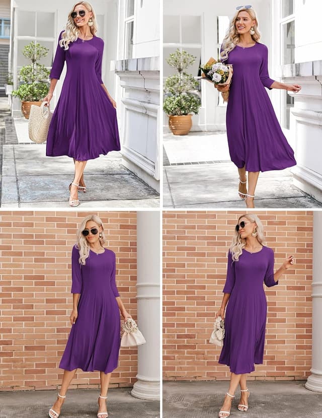 Detalle de HOTOUCH Women’s 3/4 Sleeve A-line & Flare Midi Dress