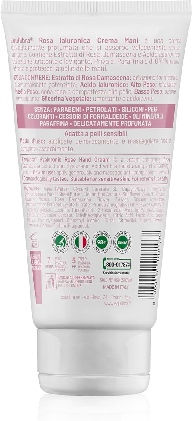 Detalle 2 de Equilibra Crema Mani Levigante e Protettiva 75 ml con Rosa Damascena e Acido Ialuronico