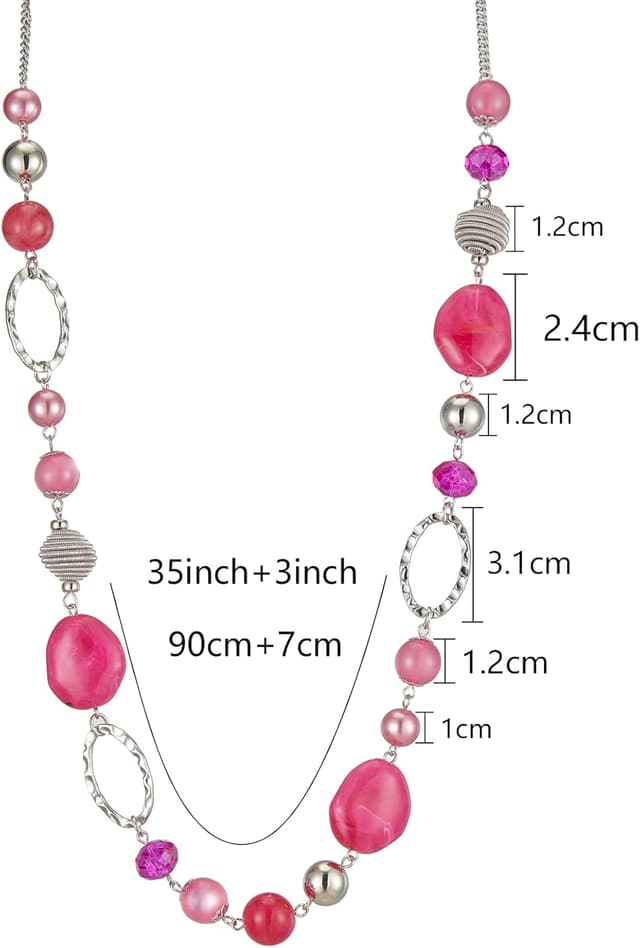 Detalle 2 de Collier long FULU AUTUMN en argent avec perles (88 + 7 cm) – sautoir bohème en perles de cristal et de pierre