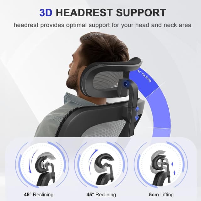 Thumbnail 6 de YONISEE Ergonomic Office Chair with Lumbar Support, Adjustable Armrests and Headrests (Black)