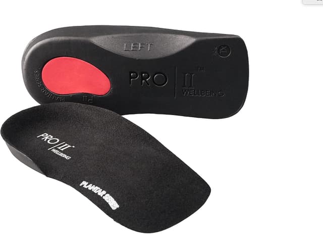 Detalle de PRO 11 Wellbeing 1 Pair of Slim Fit 3/4 Orthotic Insoles with Heel Pad for Plantar Fasciitis (7–8.5 UK, Black)