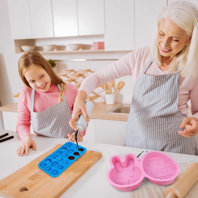 Detalle de Ostern Silikon-Schokoladenformen (2 Stück) – Osterei- und Hase-Form mit 18 Mulden