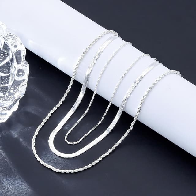 Thumbnail 6 de Kraven Damen Halskette aus 925 Silber ohne Anhänger – Rombus-Kettenglieder, in 40/45/50/55/60 cm