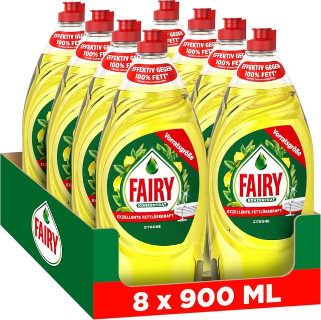Detalle de Fairy Ultra Konzentrat Zitrone Handgeschirrspülmittel – 8×900 ml für fettlösendes Spülen
