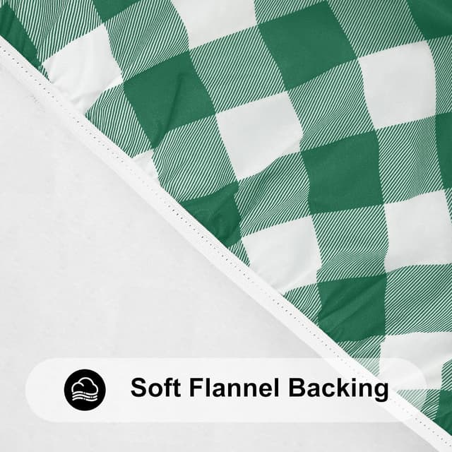 Detalle de Smiry Round Picnic Tablecloth (45–56 in) — Elastic Fitted Vinyl Waterproof Cover with Flannel Back, White & Emerald Green