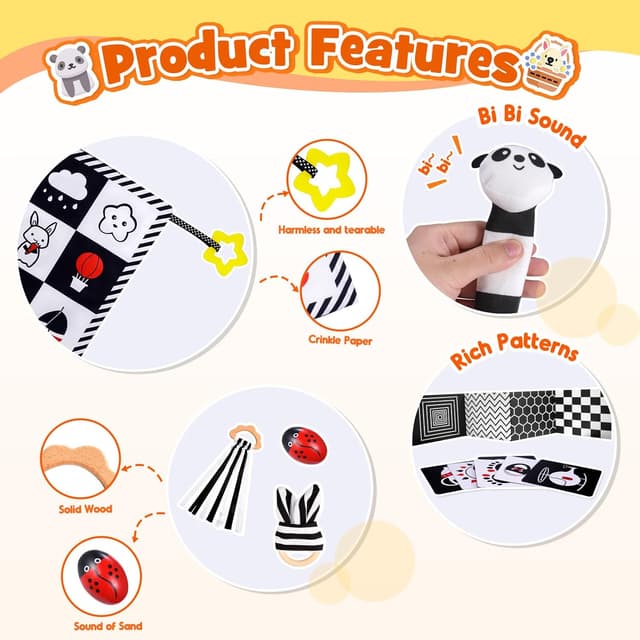 Detalle 2 de HappyKidsClub Black and White Sensory Toys for 0–6 Months 👶
